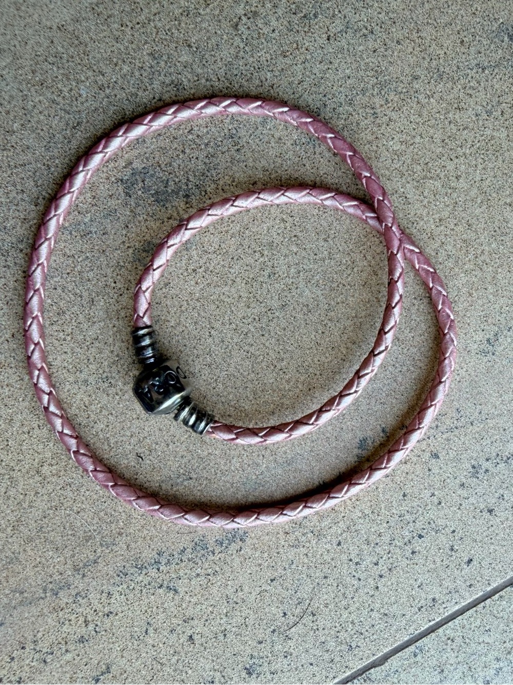 Pandora Braided Pink Leather Cord Necklace/Bracelet with Silver Clasp